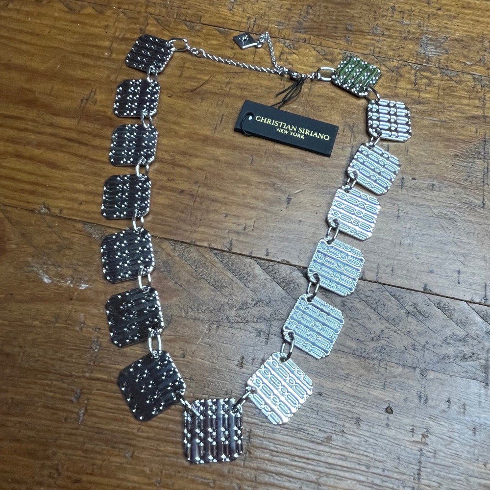 Christian Siriano NEW Silver Tone Textured Square Link Statement Necklace